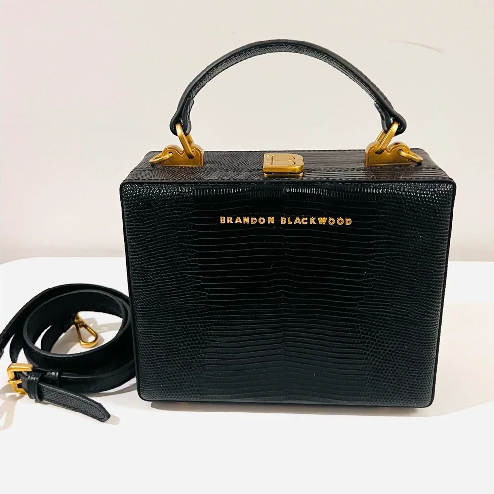 Brandon Blackwood Kendrick Trunk bag in Black lizard-embossed leather. - Picture 9 of 9